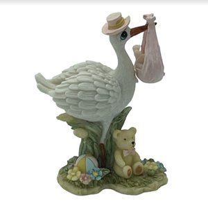 Vintage Shiah Yih Stork Bringing Baby Shower Ceramic Figurine Collectible Décor